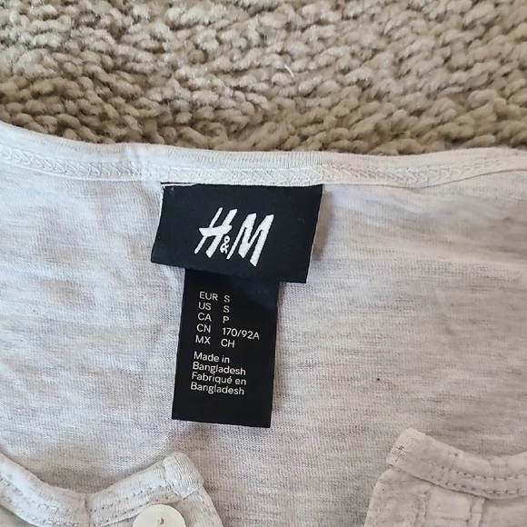 Light Gray Long Sleeve Henley Shirt Roll Up Sleeves - Picture 3 of 14